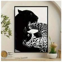 1 pieza Estampado de leopardo y jaguar, blanco y negro, estampado de leopardo, fotografía vintage, impresión de moda, arte de pared animal, decoración divertida de lienzo para el hogar, dormitorio, cocina, baño, hotel, cafetería, oficina, arte sin marco