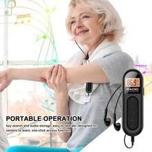 1pc FM Portable Radio,Horse Racing Sports Neck Clip, MiniRechargeable Pocket Radio With Digital Tuning For Optimal Reception, LCD Screen, Belt Clip, Stereo Headphone Jack For Meetings Fitness Jogging Walking Camping