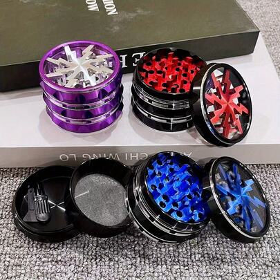 2.5英寸63毫米金属闪光草药研磨机大型手动磨机铝合金研钵4层粉碎机金属杵烟草草研磨机香烟雪茄工具吸烟配件礼物