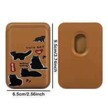 1 件可爱猫咪图案黑色/白色/银色/棕色/粉色 PU 皮革钱包卡夹磁性手机壳适用于 17/16/15/14/13/12/11，磁性钱包卡夹手机配件 - 棕色 - 查看 3