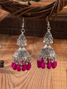 1對女性復古歐式合金材質3層鈴鐺流蘇耳環，日常佩戴