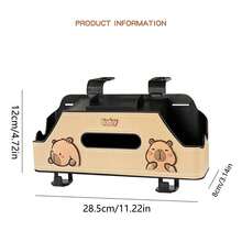 这款单包装卡通水豚造型多功能后座储物盒，专为熊猫主题汽车设计。它配备便捷的水瓶杯架和纸巾盒，兼容所有车型。不仅是汽车装饰、车内收纳和纸巾整理的理想之选，还集成了多种汽车挂钩功能。