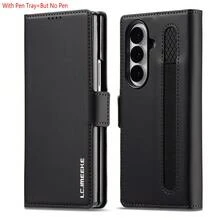 OUKNOEO Fashion Business Faux Leather Phone Case, Compatible With Samsung Galaxy Z Fold 7 6 5 4 3, With Pen Slot And 3 Card Slots, Anti-Theft Plush Wallet Style Protective Cover - Black - View 15