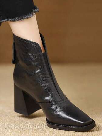 British Retro High Heel Ankle Boots For Women, Square Toe, Chunky Heel, Versatile, Autumn/Winter,Elegant