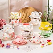 创意咖啡杯碟套装 优质手工陶瓷水杯 手绘简约下午茶杯 拿铁杯 卡布奇诺杯