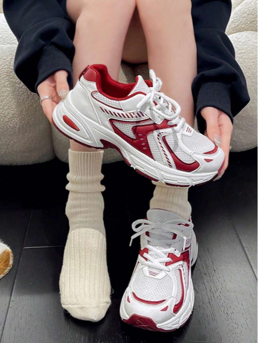 Women's New Thick Sole Sneakers, Lightweight Casual Shoes, Small White Shoes, Tennis Shoes, Versatile Running Shoes, Cute & Fashionable Lightweight Chunky Sneakers - Đỏ - Xem 1