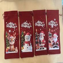 1/4/8pcs Christmas Wine Bottle Bags With Drawstring, Jute Hessian Burlap Wine Gift Bottle Bags, Reusable Fabric Bottle Gift Bags For Christmas, Birthday, Christmas Eve, Travel, Holiday, Party Christmas Christmas Decorations Christmas Pajamas Christmas Gifts Christmas Decor
