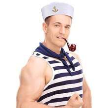 Halloween Sailor Hat, White Sailor Cap, Navy Hat, Captain's Hat, Scarf, Halloween Party Decorations Fall