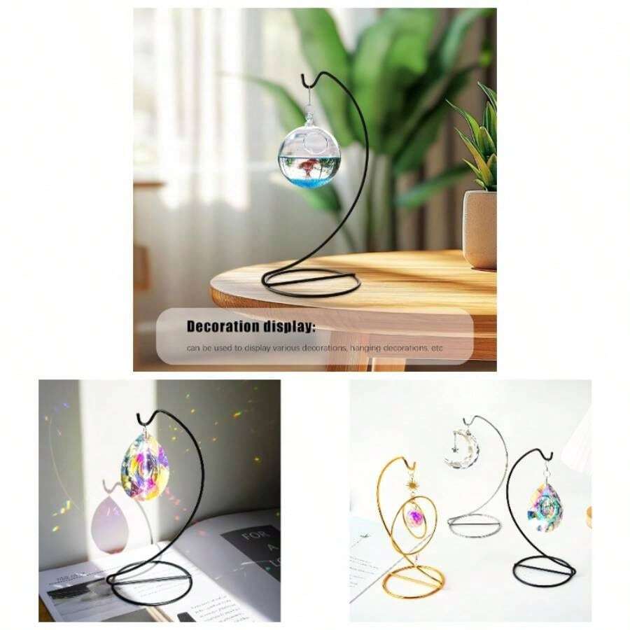 3 Pack 9 Ornament Display Stand Iron Hanging Stand Ornament Hanger Holder Decor Display Holder Hook Glass Globe Plant Terrarium Table DecorGold