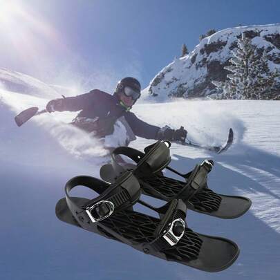 Mini pattini da sci neri da 1 pezzo per la neve, mini scarponi da sci corti per pattinaggio, sci da motoslitta corti, pattini da ghiaccio portatili per sport invernali (39 x 15 x 12 cm)