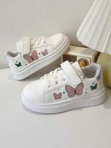 1 Paar Lässig & modische Skaterschuhe für Kinder, Schulanfang, aus PU-Leder Patchwork Obermaterial, weich & bequem, leicht, mit niedlichem Schmetterlingsdruck verziert, praktischer Klettverschluss, geeignet für Innen, Außen, Spiel, Festivals und andere Anlässe
