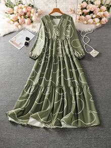 Elegant Print Robe, Viscose-Like Soft, Suitable For Daily Wear And Festivals - Army Green - View 3