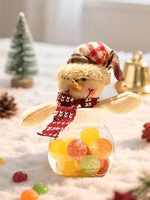 1 Stück Weihnachts-Süßigkeitenglas mit Schneemann, Weihnachtsmann und Elch-Deckel, durchsichtiger Kunststoff Weihnachts-Kekse-Schokolade Behälter, Weihnachts-Snack-Lebensmittelbehälter, kann als Geschenk, Partyfavoritenoder Tischdekoration für Zuhause verwendet werden