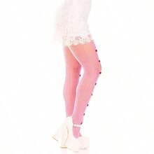 Womens Sweetheart Striped Net Tights With Keyhole And Mini Bow Detail - 粉色 - 查看 4