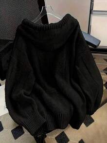 Women's Casual Hooded Knit Cardigan, Loose Long Sleeve With Front Pockets, Adjustable Drawstring Hood, Simple Design, Comfortable Pullover Sweater, Autumn/Winter