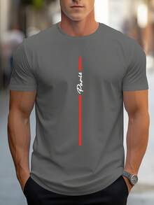 Men's T-Shirt With Handwritten Paris Print - Grey - View 10