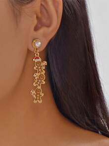 2 buc cercei drăguți cu desene animate, stivuite, cu omuleț de turtă dulce, potriviți pentru femei, ținute de petrecere de Crăciun și cadouri