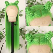 13x4 Free Part Mint Green Long Straight Lace Front Wigs Glueless Long Silky Straight Wigs Pre Plucked HD Lace 180% Density Light Green Wig Soft Free Part Wear And Go Lace Front Wigs For Fashion Women Party & Daily Wear 26 Inch - 綠色 - 查看 8