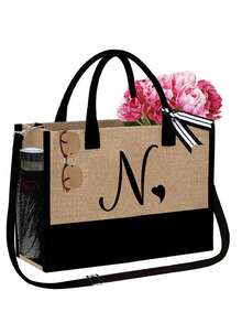 两件套女士沙滩手提包，配有可拆卸肩带，可定制A-Z字母，超大容量。肩带可根据个人喜好拆卸，包含化妆包和拉链小袋，可存放洗漱用品、零钱或文具。 - 彩色 - 查看 69