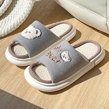 Pantufla lino para mujeres, resistentes al desgaste, antideslizantes, con suela gruesa para uso al interior y exterior - Gris - Ver 1