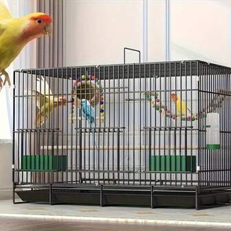1pc Foldable Metal Bird Cage With Tray, Food Bowl, Perch - Sturdy Compact Design For Indoor Use, Suitable For Pigeons, Parrots, Cockatiel, Small Birds, With Anti-Escape Welded Design, For Breeding & Display, Easy To Clean, Space-Saving