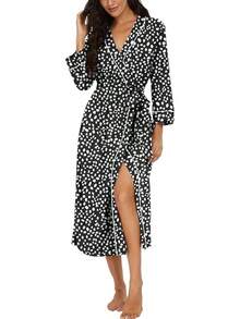 Lightweight Soft Long Knit Bathrobe For Women - Fp-spot Black - View 1