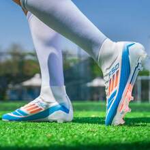 男士足球鞋/足球鞋，FG高帮成人足球鞋，轻便专业运动训练鞋 - 藍白色 - 查看 3