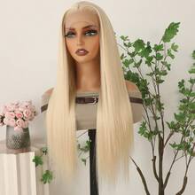 Gorgeous Neon Green Hair Synthetic Lace Front Wigs 28 Inch Pre Plucked Long Straight Hair Wigs Glueless Halloween Wigs Heat Resistant Fluorescent Green Straight Lace Front Wigs For Fashion Women For Daily Christmas Party Cosplay Use - 金色 - 查看 4