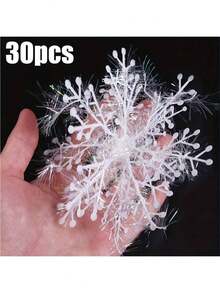 30 pièces de flocons de neige en plastique blanc artificiels pour la décoration de fête de Noël, anniversaire, festival. Ensemble d'ornements pour sapin de Noël - décorations suspendues de flocons de neige pour les célébrations de Noël et du Nouvel An, sans alimentation électrique nécessaire