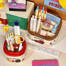 1 قطعة صندوق تخزين مكتبي ثلاثي/سداسي الأقسام لحامل الأقلام، منظم سطح المكتب لطلاب السكن الجامعي، رف تقسيم، صندوق تخزين القرطاسية (ملصقات DIY عشوائية مجانية)
