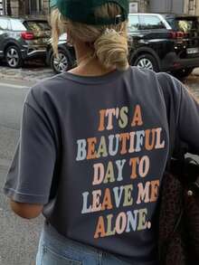 Ladies' Colorful Printed Round Neck Short Sleeved Simple Daily Summer T-Shirt. Graphic Tees Women Black Top - Dark Grey - View 7