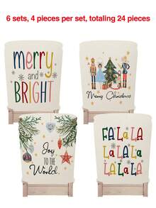 1pc/4pcs/24pcs Christmas Nutcracker & Pine Branch Chair Back Cover Protector, Washable Winter Dining Room Chair Slipcover For Home, Restaurant, Living Room, Kitchen Decor - Multicolor - View 10