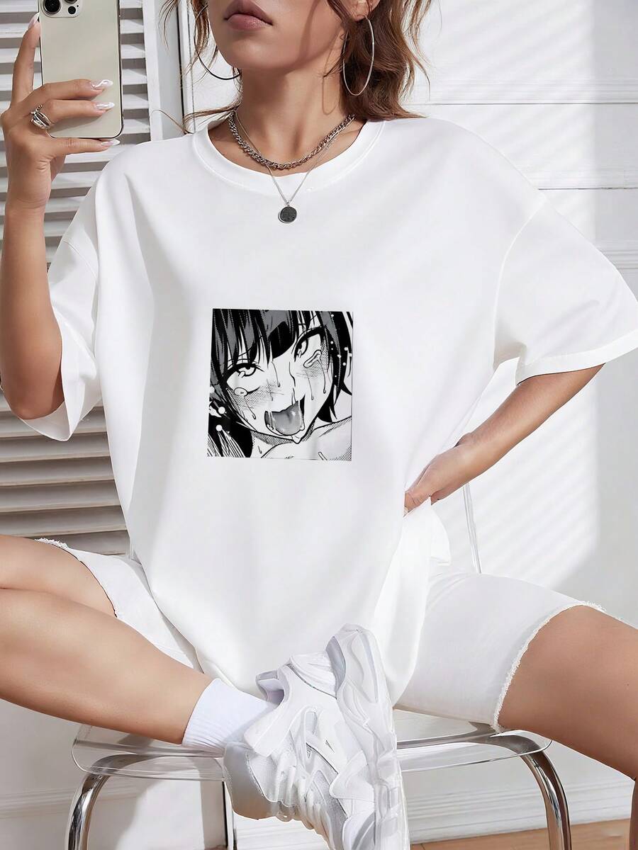 Ahegao Anime Girl With Tongue And Hands Out Weeb T-Shirt T-Shirt_468_t1 - 白色 - 查看 1