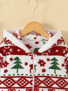 女童毛绒外套2025流行时尚双面绒圣诞树红绿可爱鹿图案拉链连帽长袖外套秋冬 - 白色 - 查看 2