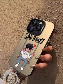 A minimalist design"Sad Boy Phone Case Art"High end elegant, yellow resistant, durable, scratch resistant and drop resistant for  (gifts for school season, Halloween, Easter, National Day, - Negro transparente - Ver 3