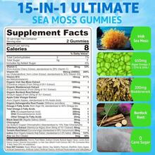 Sea Moss Gummies + Algae Omega-3 For Adults, 15-IN-1 Organic Irish Sea Moss Superfood With_Vitamins C D3 B12, Turmeric, Bladderwrack, Supports Energy, Brain, Immune, Daily Vitality, Sugar-Free, 60 Cts - Flavor NameA - 查看 2