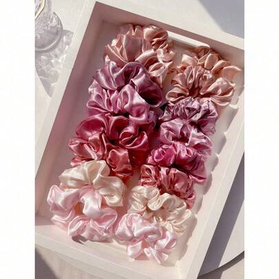 16pcs Solid Color Elastic Hair Scrunchies, Soft Satin Hair Ties, Versatile Casual Hair Accessories For Women Scrunchy Hair Ties