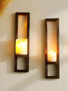 1pc/2pcs Vintage Farmhouse Style Wooden Wall Mounted Shelves, Brown Minimalist Geometric Design, Suitable For Indoor Living Room Wall, Window Sill, Fireplace Mantel, Outdoor Garden Wall (Candles Not Included) - Multicolor - View 10
