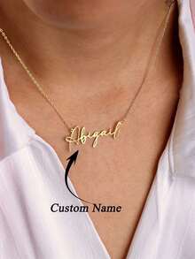 1 pieza Collar con nombre personalizado, joyería de moda de Halloween, collar con colgante de nombre personalizado de acero inoxidable color oro, collar con letra de nombre en inglés personalizado, regalo de Halloween, regalo personalizado único - Dorado - Ver 2