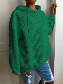 Áo sweatshirt dài tay dệt kim jacquard màu trơn dáng rộng thoải mái dành cho nữ cỡ lớn, thích hợp cho mùa xuân. - màu xanh lá - Xem 4