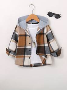 男童休闲舒适连帽长袖单排扣衬衫，秋季 - 彩色 - 查看 1