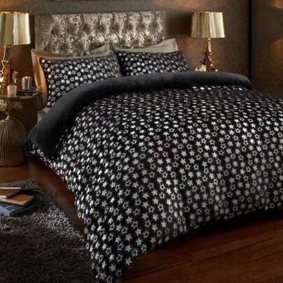 UK Style Super Soft Metallic Star Duvet Set - Black & Silver, Bedroom Bedding