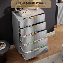 5 Drawer Dresser For Bedroom, 48" Tall Modern Chest Of Drawers With Deep Drawers And Wide Top, Fluted Wooden Dresser Organizer For Living Room, Hallway, Kids Room - Xám - Xem 4