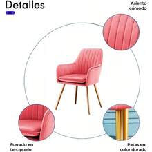 KITUL Juego de 2 Sillas con Reposabrazos Terciopelo Sillas Cocina con Respaldo de Cojín Asientos Modernos para Ocio Mediados Siglo para El Hogar y la Oficina Rosa - Rosa - Ver 5