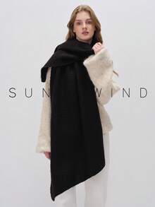 1pc Women Solid Color Soft Knit Scarf, For Daily Use For Dress - Black - View 7