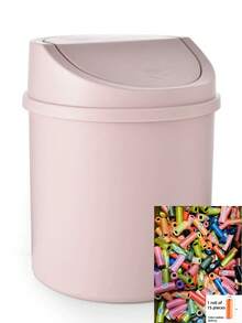 1 pieza Caja de almacenamiento mini popular con diseño de corazón estilo INS para dormitorio de niña, bote de basura de plástico con tapa, papelera de escritorio para decoración de oficina en el hogar, mesa de café, oficina, sala de estar - Multicolor - Ver 11