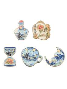 Set de 5 piezas de pines esmaltados con diseños de la Noche Estrellada, pintura al óleo de Van Gogh, broches, insignias de solapa, regalos de joyería de arte divertido con animales para niños y amigos