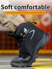 Unisex High-Top Safety Shoes, Lightweight Steel Toe Work Boots, Lightweight Steel Toe Safety Shoes, Men's Work Sneakers, Rotary Button Easy-To-Wear Work Safety Boots, Breathable Sports Shoes, Men's Work Boots, Men's Safety Shoes, Men's Safety Boots, Anti-Crush Steel Toe Work Shoes, Men's Work Boots, Anti-Puncture Safety Sports Shoes, Men's Sports Safety Boots, Waterproof, Suitable For Outdoor And Hiking, Work Shoes, Steel Toe Boots, Men's Shoes, Men's Work Training Shoes - Black - View 5