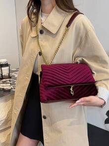 勃艮第刺绣链条绗缝女士单肩包/斜挎包