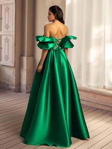 Đầm dự tiệc VIPGIRL màu xanh lá cây, không dây vai, hở lưng, thắt nơ, sang trọng dành cho nữ. - màu xanh lá - Xem 2